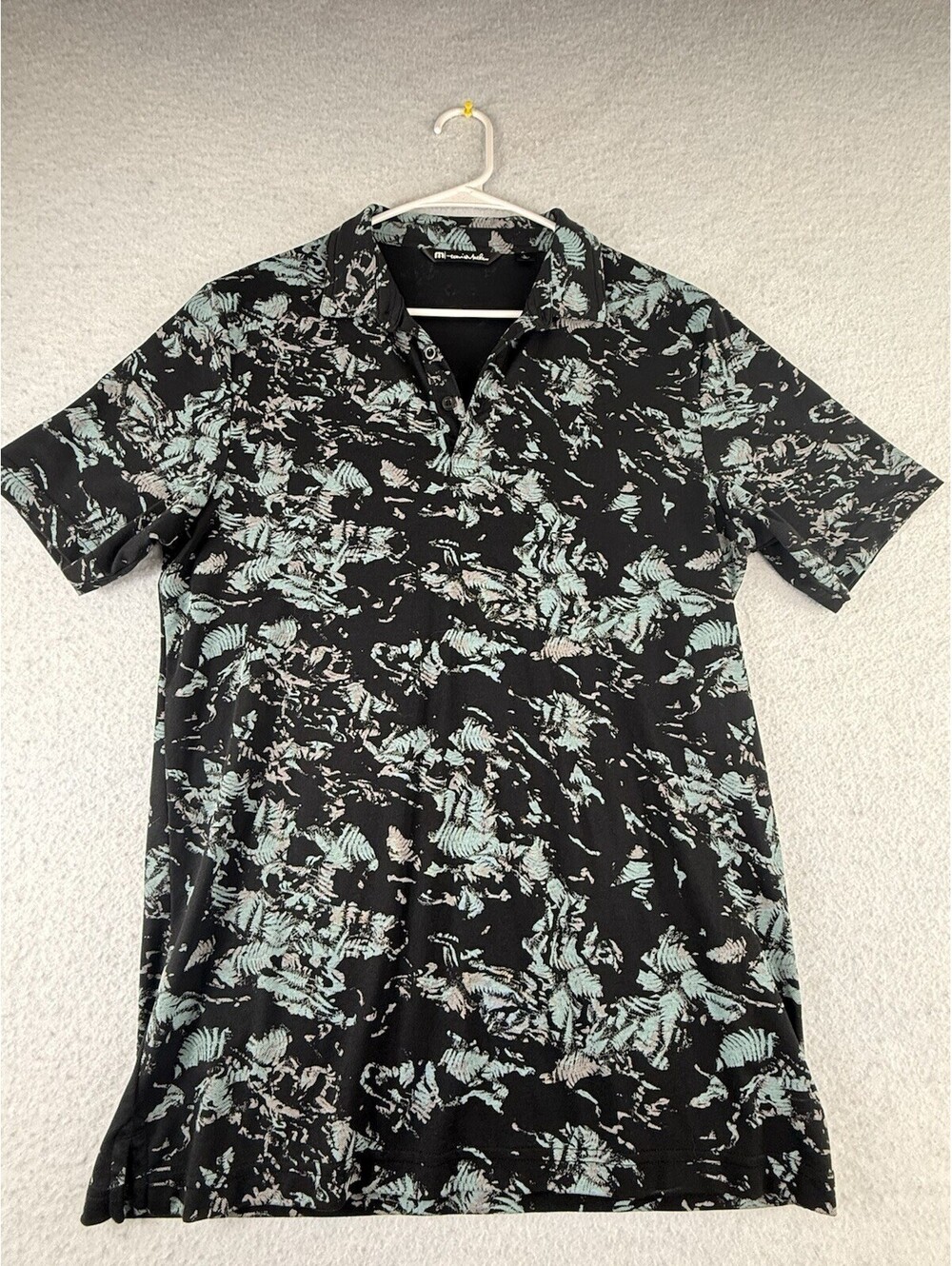 Travis Mathew Men’s Tropical Floral Knit Polo Shirt Black Blue L Pima SS